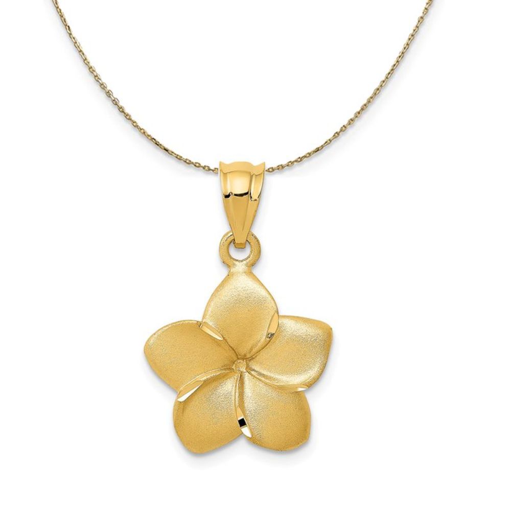 14k Yellow Gold 15mm Satin Plumeria Necklace - 20 Inch